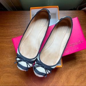 Sz 8.5 Kate Spade Black & Cream Valley Ribbon Flat
